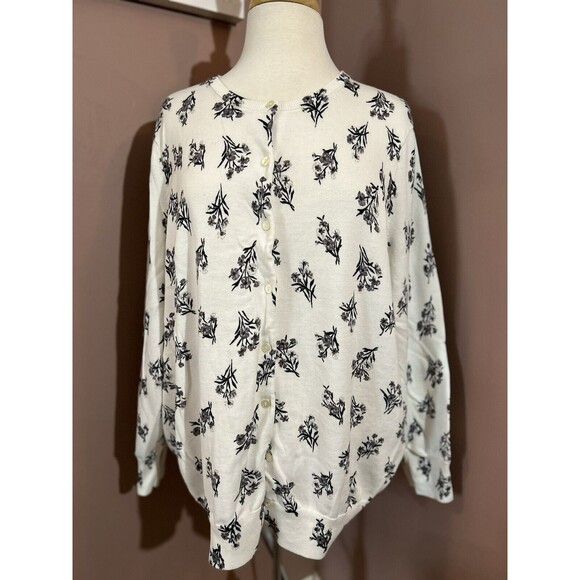 Lands End Floral Print Cardigan Sweater Womens Size 3X Supima Cotton - Picture 1 of 8